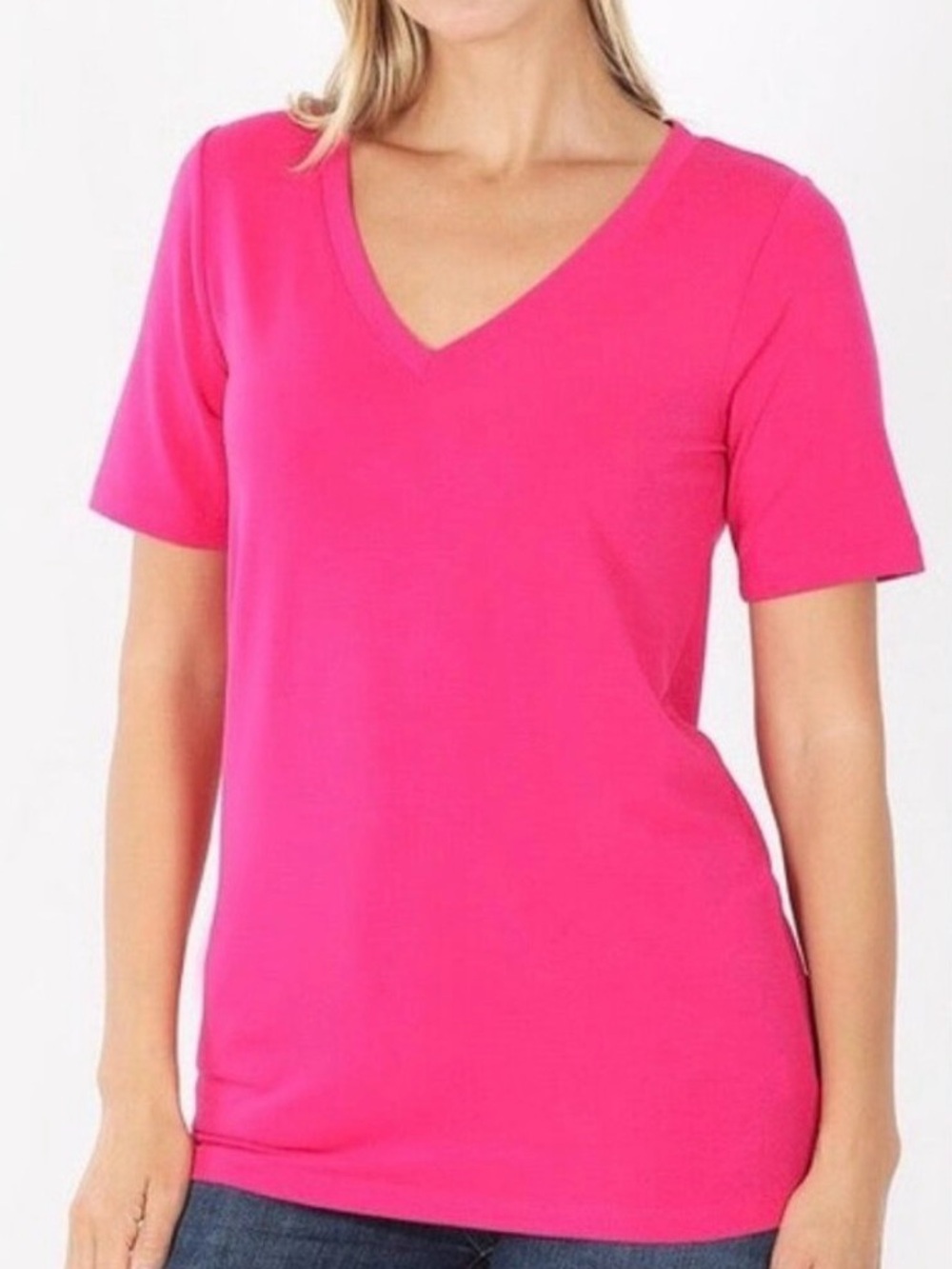 J. Crew V-Neck Short Sleeve Tee - Hot Pink size large